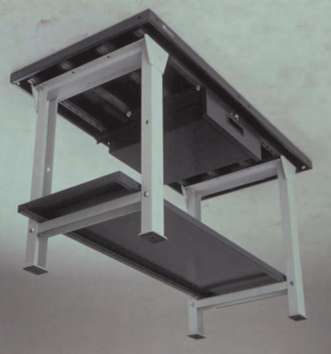 workbenches Rugged, Heavy Duty, Quality Steel Construction Bench top reinforced with heavy duty steel beams bottom view Anti-skid rubber pads, drilled to allow mounting the workbench to the floor