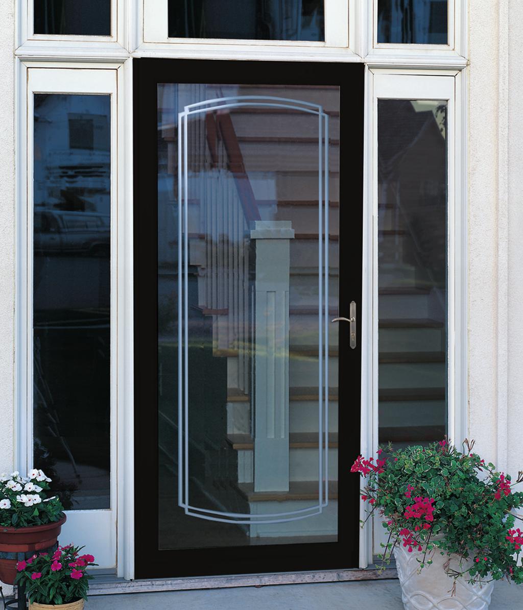 ides screen discreetly in top half of H door Protects your entry door rovides ventilation and protection P from outside