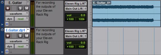 1 In the same Pro Tools session you used in the previous section, click the E. Guitar track to select the guitar track you want to duplicate. 2 Do one of the following: Choose Track > Duplicate.