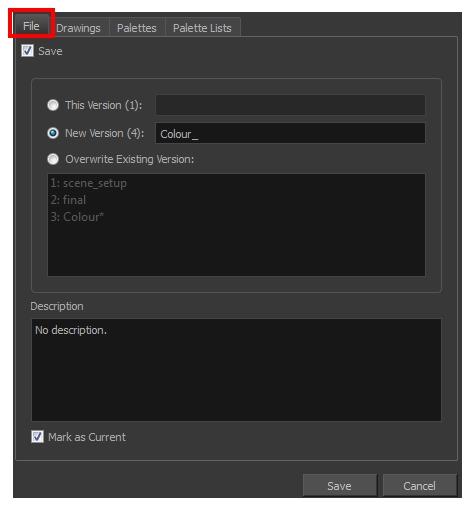 Chapter 1: Dialog Boxes How to access the Advanced Save dialog Box 1. Make sure that you have the necessary rights to save the current scene version.