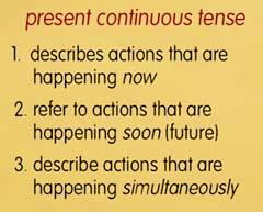 I use my binoculars and I'm using a telescope. Margaret uses the phrases I m doing and I m using to describe things that are happening now. We can use the present continuous tense in 3 ways.