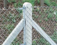 To anchor the chainlink and to keep the supporting line wire under tension, additional ironmongery is needed to connect them to the timber posts in the same manner as concrete posts see