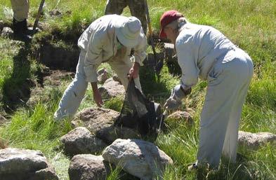 Several intrepid volunteers constructed AWF s current cloth rock litters, refining the design as they went.