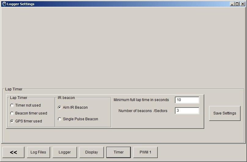 Timer Settings Lap Timer You can record lap and sector times using either GPS coordinates or infra-red beacons. Select the method by ticking the appropriate selection.