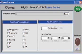 Chroma also provides software for AC power part test of standard RTCA DO-160D, MIL-STD- 704E and ABD0100.