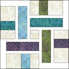 2. Lay out your block as shown, making sure that each Step 1 unit - 2" x 3 ½" medium/dark piece is