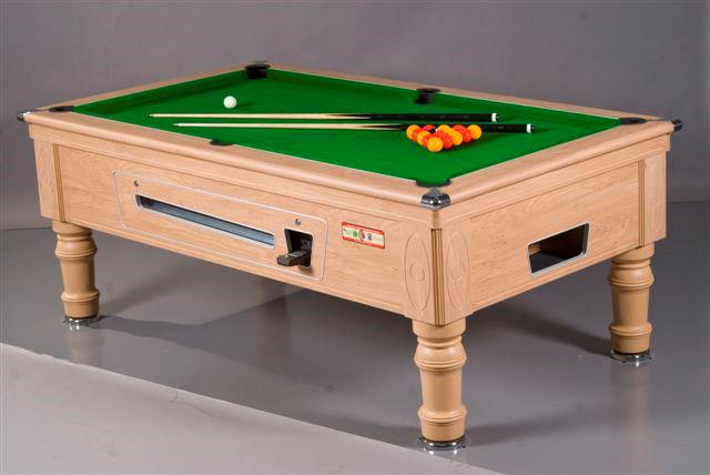 HEYWOOD PRINCE POOL TABLE (WORLD CHAMPIONSHIP POOL TABLE) *Model shown is the coin operated model. The domestic model has no coin or ball panel on the side.