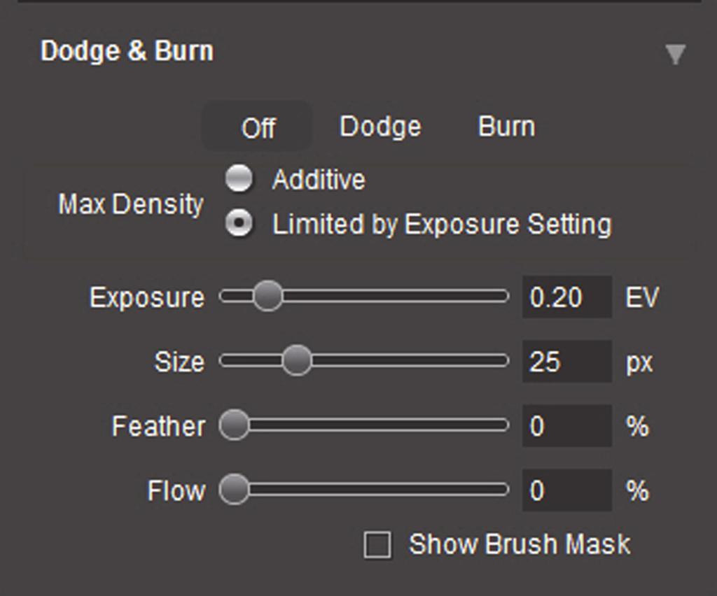 Getting Started Easy HDR Creation (continued) Dodge & Burn The Dodge & Burn function lets you dodge (lighten) or burn (darken) parts of an image in a color-neutral way by brushing over the desired