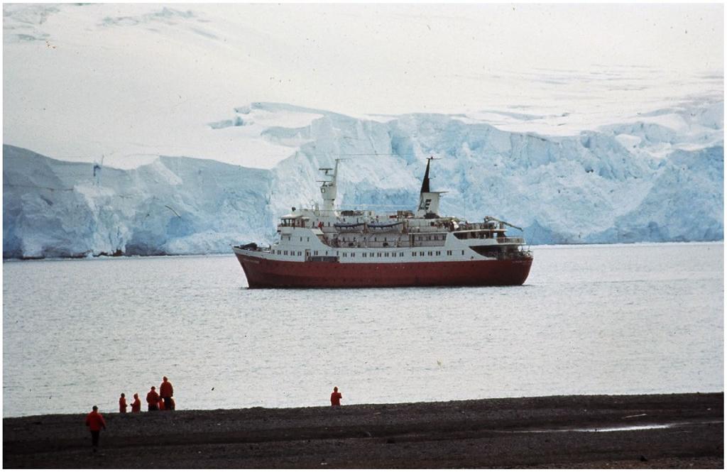 Figure 14. The tourist ship Lindblad Explorer that Claire and her teammates took on their return journey from Antarctica, here anchored at Potter Cove, King George Island, 22 January 1974. 11.
