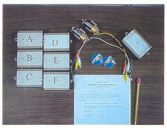 Illustrative Item Electric Mysteries Students are asked to identify the contents of each of the six boxes (A-F) by using the batteries and bulbs they are given to complete a circuit.
