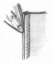 Leave about 2 cm open at the top. Press seam open. Set the needle to the right position. 2 Place presser foot E to the left of the needle.