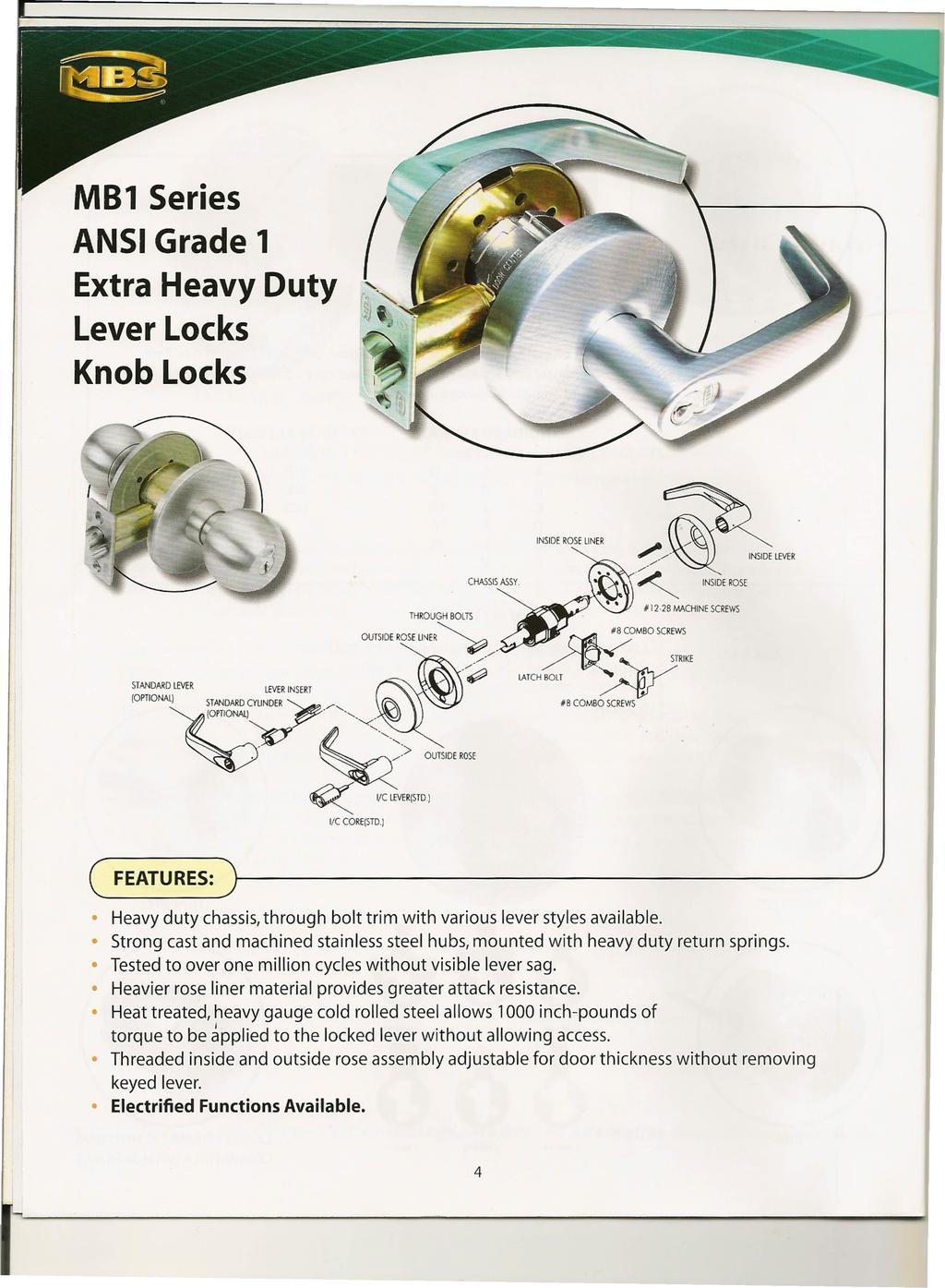 MBl Series ANSI Grade 1 Extra Heavy Duty Lever Locks Knob Locks,.."""'"'",, '/-~.A~ INSIDElEVtR CHASSIS ASSY.