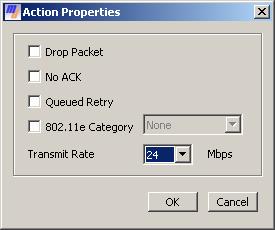 The Action Properties window is where the transmit rate and