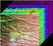 Hyperspectral relatively high spectral resolution (typically 5 1nm) and large number (typically 2) of nearly-contiguous bands AvIRIS hyperspectral image cube of Los Alamos, NM (courtesy Chris Borel,