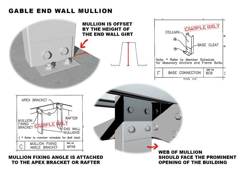 13. INSTALLING GABLE END WALL FRAMING (IF REQUIRED - CHECK ENGINEERING PLANS) GABLE END WALL MULLION Fix the base cleat to the bottom of the Gable End Wall mullion.