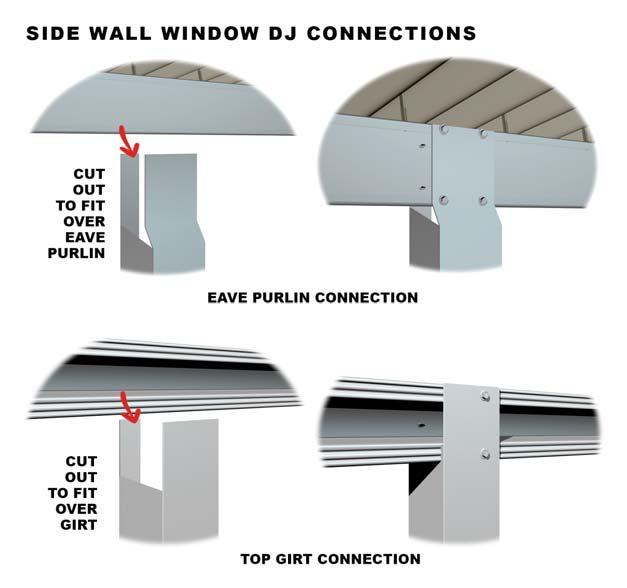 If the HEIGHT of the Window is NOT GREATER than the spacing between the girts, the bottom fin of the window can be attached to a girt, and the top of the window is attached to EITHER the next girt