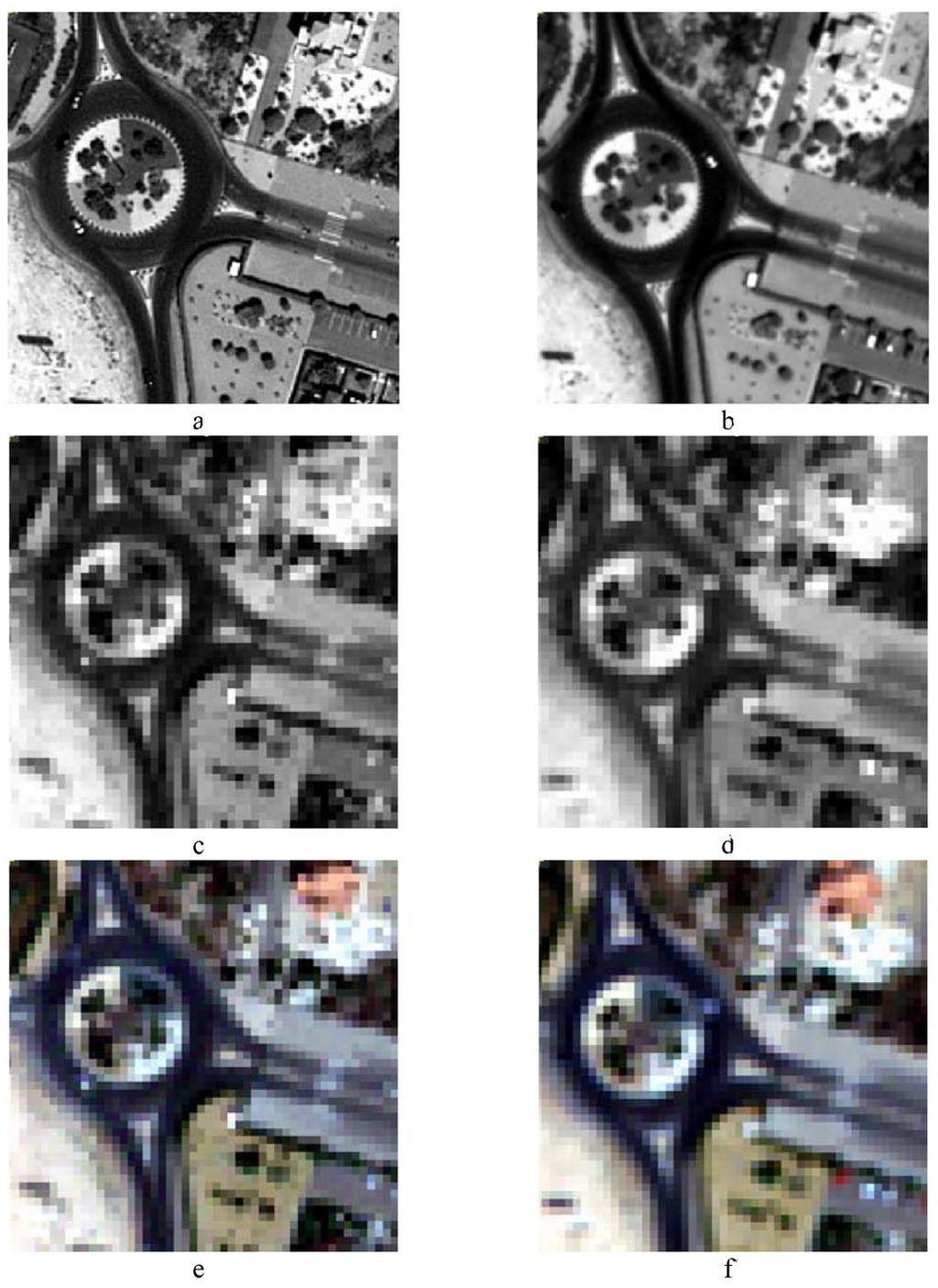 European Journal of Remote Sensing - 2014, 47: 717-738 Figure 6 - Visual quality analysis over a limited area (100 m x 100 m): (a) GE12 PAN image, (b) WV24 PAN image, (c) GE12 MS Blue image, (d) WV24