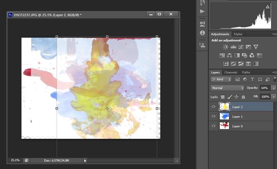 Change the opacity so you can see each layer Ctrl T to bring up transform tool You may