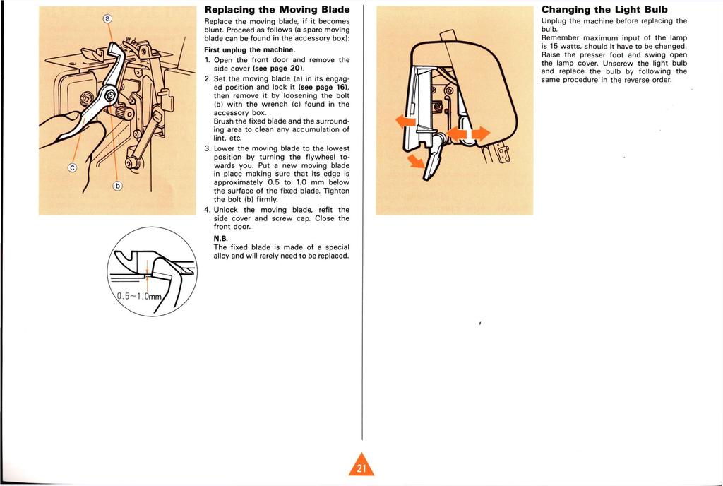 Replacing the Moving Blade Replace the moving blade, if it becomes blunt. Proceed as follows (a spare moving blade can be found in the accessory box): First unplug the machine. 1.
