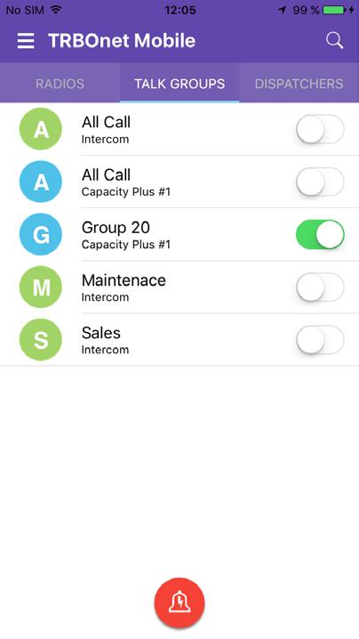 All talk groups on the TALK GROUPS page are mute by default. You can select up to three talk groups whose voice traffic you will be listening to on your mobile device.