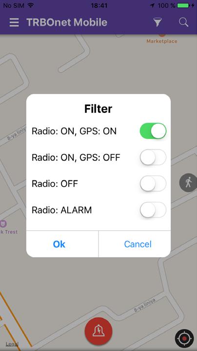 Map 10.1 Filtering Radios on Map By default, the map displays all users available on the RADIOS page.