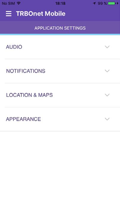 11 Settings To configure your TRBOnet Mobile application, tap the Menu button and then tap Settings. Scroll the Settings page and tap the option that you need to configure.
