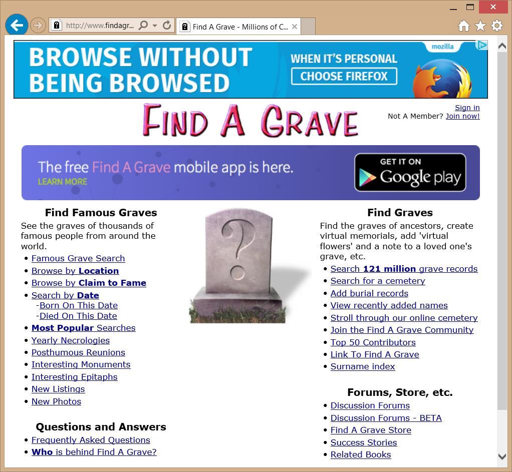 Find A Grave Home Page