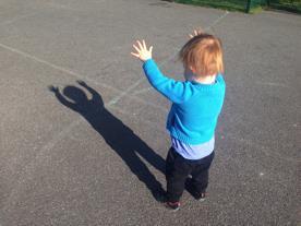 Then discuss whether the sun is low or high in the sky based on the shadow.