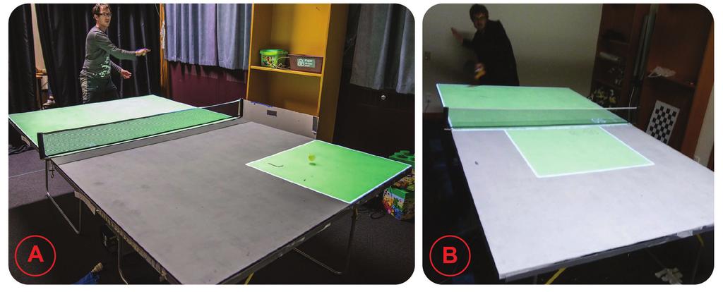 play through adjusting the hit-ball position). Figure 1. Digitally enhanced table tennis game.
