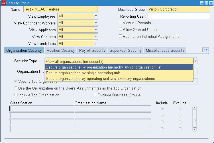 Select security type as Secure Organizations by