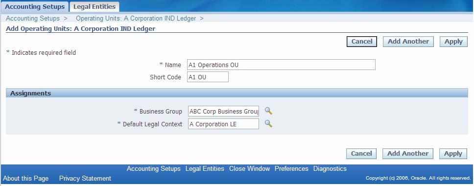 Create Operating unit as shown below and also Assign that operating unit with your Business Group and Legal