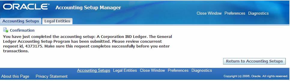Click YES to complete your Accounting setup for your ledger Verify the confirmation message and