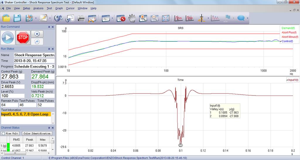 Test Result Before test, make sure the shaker acceleration is higher than 40g; commonly the shock pulse is