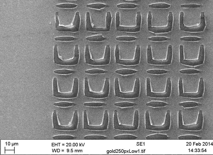 Laser-ablated split ring trial: 30 nm Au films Each split ring is single
