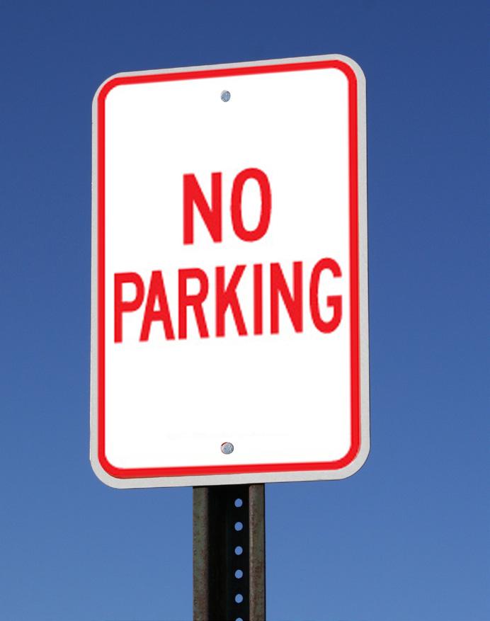 HANDICAPPED-REF 12 W x 18 H No Parking Sign Size: 12 inches wide x 18 inches high Color: Red copy on White field Corners: 1 1/2 inch radius Reflectivity: Reflective Holes: Two 3/8