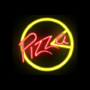 K Pizza Neon Stock Sign. Letters Clear Red, No Border. L Hot Oven Grinders Neon Stock Sign.