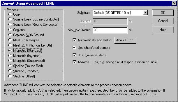 TLINE 7. Select the Hairpin electrical schematic (Sch2). Note: Advanced TLINE will convert the entire selected (or active) schematic or ONLY the selected components in the selected schematic.
