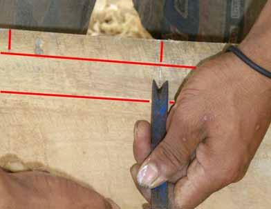 Two nails are used between each frame, and the slot is cut between two lines; the first is 1 x the plank