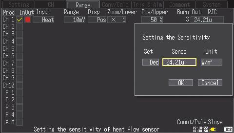 heat flow sensor. Enter the calculated value, and set units manually.