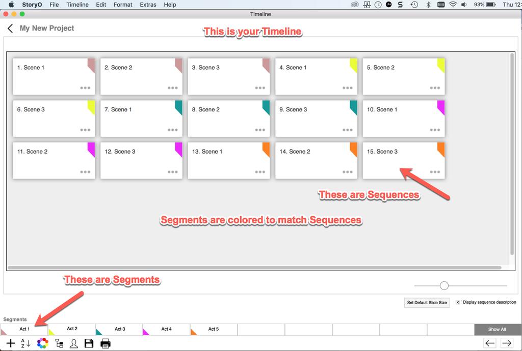 On the main Timeline canvas, you will see your Sequences, in this sample the Sequences are: Scenes.