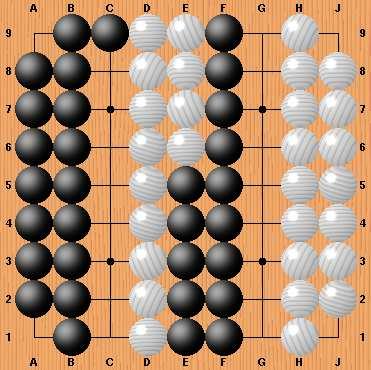 Fig. 3. An unsettled Semeai and Semeai lost for White. Semeai is used to model what would happen on a 19x19 board where the Semeai is only a part of the board.