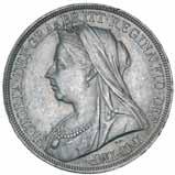 $300 2559* Queen Victoria, old head, silver crown, 1900 LXIV (S.3937). Some mint bloom, toned good extremely fine. Ex Dr. Gordon V. Shortland Collection.