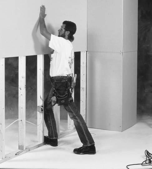 To install gypsum board horizontally (at right angle to the framing), start with the top board. Place together the tapered factory edge, moderately touching.
