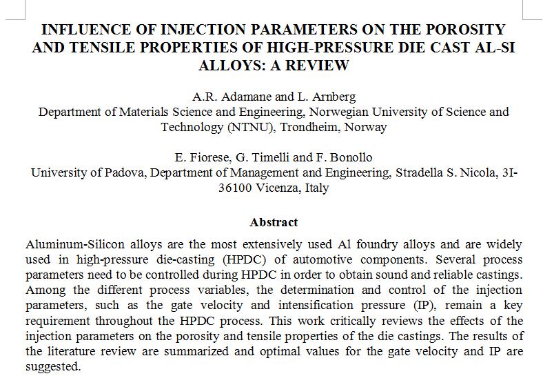 P11 Type of Scientific Paper Magazine References Editor Audience, readers Influence of injection parameters on the porosity and tensile properties