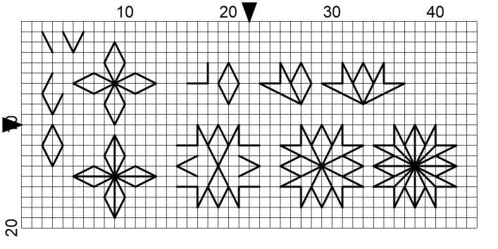 Pattern 51 Stained Glass Windows Building shapes over 2 x 4 threads or more is not as simple as it looks. Follow the diagram carefully to build up the window.
