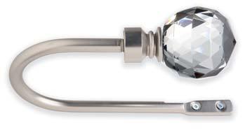 - Cut Glass ball finial design in Clear or Black. - Metal rings.