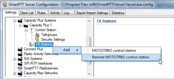 3 SmartPTT Radioserver settings 35 The Active check box activates transmission and receiving of the audio signals for the remote control station. Codec: Outgoing audio stream compression method.