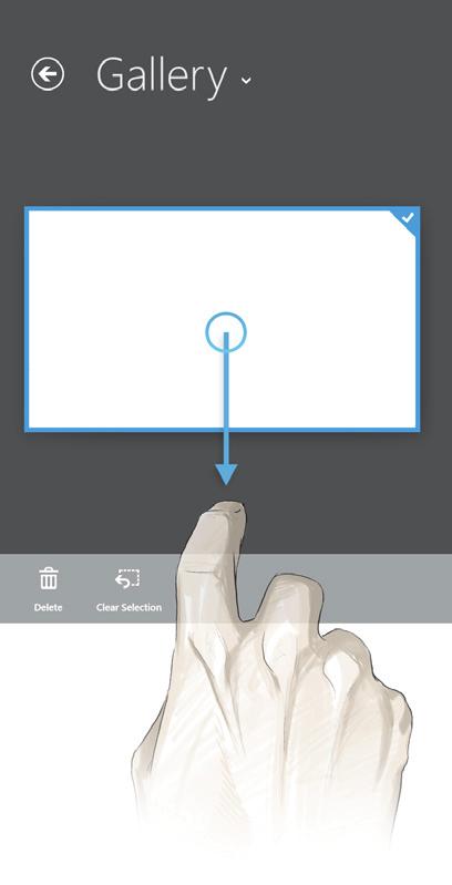 Share your sketch From within a sketch thumbnail, drag down and out to select it.