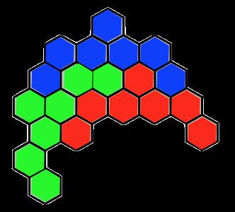 # 1. As shown, the figure has been divided into three identical parts: red, blue, and green.