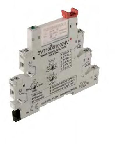 76 [2.99] SVT1D124V SlimLine imer he elecronic programmable module has been specifically designed for iming and conrolling 5,8 mm PCB relays.